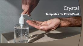  Presentation with hand sanitizer - PPT layouts enhanced with hand-sanitizer-bottle-man-using background and a dark gray colored foreground