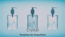  Presentation with medical supplies - Presentation design consisting of hand-sanitizer-bottles-design background and a light blue colored foreground