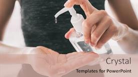  Presentation with hand hygiene - PPT theme enhanced with hand-sanitizer-hygiene-bottle-disinfecting background and a soft green colored foreground