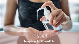  Presentation with hygiene - PPT layouts with hand-sanitizer-woman-applying-sanitizing background and a coral colored foreground