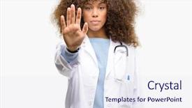  Presentation with doctor african - Colorful PPT layouts enhanced with hand saying no expressing security backdrop and a sky blue colored foreground