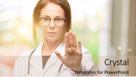  Presentation with medical sign - Theme featuring hand saying no expressing security background and a coral colored foreground