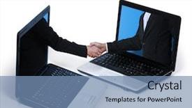  Presentation with hand shake - Amazing presentation theme having team relationship cooperation people - hand shake between a businessman backdrop and a seafoam green colored foreground