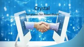  Presentation with shake hand - PPT theme consisting of hand shake in front of wires against digitally generated image of abstract pattern background and a teal colored foreground