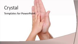  Presentation with shake hand - Amazing PPT theme having hand shake of the child and father isolated backdrop and a sky blue colored foreground