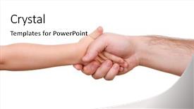  Presentation with shake hand - Slide deck consisting of hand shake of the child and father isolated background and a pink colored foreground