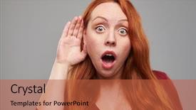  Presentation with perception - Audience pleasing presentation consisting of hand shocked woman listening backdrop and a red colored foreground