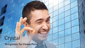  Presentation with mentoring business motivation coaching success - Presentation theme with hand sign over office building background and a  colored foreground