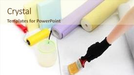  Presentation with glue - Slide deck featuring hand smearing wallpaper by glue isolated on white background and a cream colored foreground