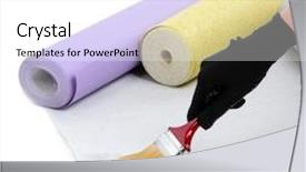  Presentation with glue - Cool new slide set with hand smearing wallpaper by glue isolated on white backdrop and a white colored foreground