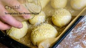  Presentation with yeast - Presentation design featuring hand-sprinkles-sesame-seeds-onto background and a yellow colored foreground