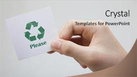  Presentation with recycle - Slides featuring hand sticky note - man holding a message-recycle please background and a  colored foreground