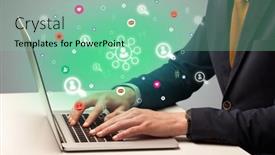  Presentation with community - Audience pleasing PPT theme consisting of hand-surfing-on-the-social backdrop and a seafoam green colored foreground