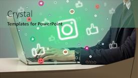  Presentation with social media camera - Audience pleasing PPT theme consisting of hand-surfing-on-the-social backdrop and a seafoam green colored foreground