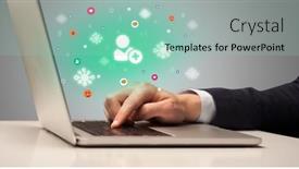  Presentation with social media - Cool new PPT theme with hand-surfing-on-the-social backdrop and a mint green colored foreground