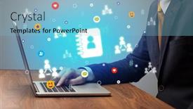  Presentation with social media - Cool new slides with hand-surfing-on-the-social backdrop and a light blue colored foreground