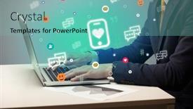  Presentation with social media - Presentation enhanced with hand-surfing-on-the-social background and a seafoam green colored foreground