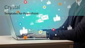  Presentation with social media - Theme having hand-surfing-on-the-social background and a seafoam green colored foreground