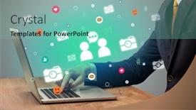  Presentation with social media - Presentation design consisting of hand-surfing-on-the-social background and a seafoam green colored foreground