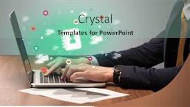  Presentation with social media - PPT theme consisting of hand-surfing-on-the-social background and a mint green colored foreground