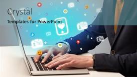  Presentation with social media - Slide set with hand-surfing-on-the-social background and a light blue colored foreground