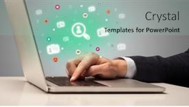  Presentation with social media - Presentation theme enhanced with hand-surfing-on-the-social background and a mint green colored foreground