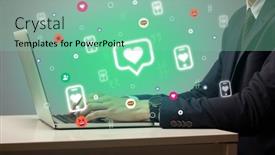  Presentation with social media - PPT layouts enhanced with hand-surfing-on-the-social background and a seafoam green colored foreground