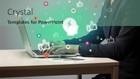  Presentation with surfing - PPT layouts enhanced with hand-surfing-on-the-social background and a mint green colored foreground