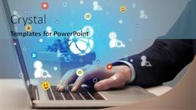  Presentation with surfing - PPT theme with hand-surfing-on-the-social background and a light blue colored foreground