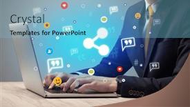  Presentation with surfing - PPT theme consisting of hand-surfing-on-the-social background and a light blue colored foreground