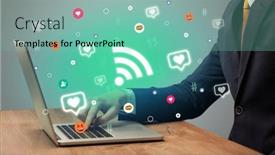  Presentation with social media - PPT layouts having hand-surfing-on-the-social and a seafoam green colored foreground