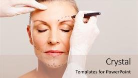  Presentation with surgery - PPT theme featuring hand surgery - senior woman with correcting marks background and a soft green colored foreground