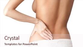  Presentation with hip arthroplasty - Presentation theme consisting of hand surgery - touching the hip isolated white background and a sky blue colored foreground