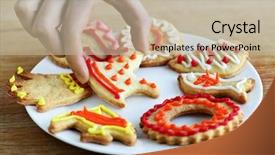  Presentation with cookie - PPT theme consisting of grab food - hand taking cookie from plate background and a mint green colored foreground