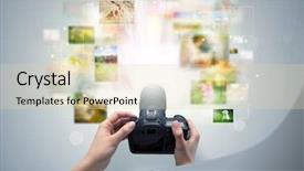  Presentation with life - Presentation with hand taking life event photos background and a soft green colored foreground