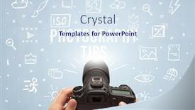  Presentation with camera - Beautiful slides featuring hand-taking-picture-with-digital backdrop and a sky blue colored foreground