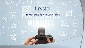  Presentation with camera - PPT theme consisting of hand-taking-picture-with-digital background and a sky blue colored foreground