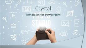  Presentation with digital - Presentation theme consisting of hand-taking-picture-with-digital background and a sky blue colored foreground