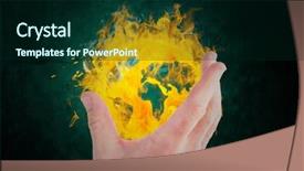  Presentation with green earth - Slide set featuring hand taking the earth fire background and a forest green colored foreground