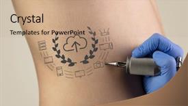  Presentation with colorful hand prints - Theme consisting of hand tattooing colorful communication leadership background and a  colored foreground