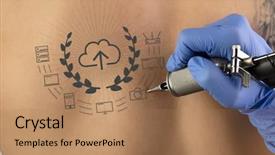  Presentation with organizational behavior communication - Beautiful PPT theme featuring hand tattooing colorful communication leadership backdrop and a coral colored foreground