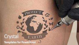  Presentation with recycle - PPT theme featuring hand tattooing recycle background and a coral colored foreground