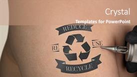  Presentation with recycle - Presentation consisting of hand tattooing recycle for a better environment concept on clear skin background and a coral colored foreground