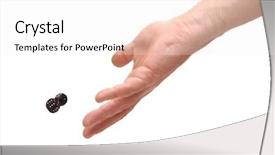  Presentation with throwing the rugbyball - Colorful slide set enhanced with hand throwing two dices isolated backdrop and a sky blue colored foreground