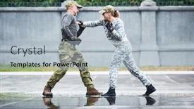  Presentation with military - Cool new theme with hand to hand combat between military instructor with female trainee backdrop and a light blue colored foreground