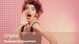  Presentation with pretty girl - Beautiful slide set featuring hand to his mouth pin backdrop and a coral colored foreground