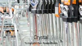  Presentation with stand - Amazing PPT theme having hand tool on a stand backdrop and a light gray colored foreground