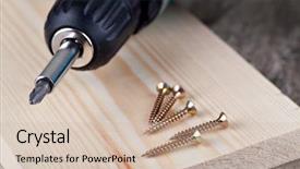  Presentation with battery - Presentation featuring battery screwdriver and screw background and a soft green colored foreground