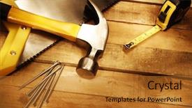  Presentation with tape measure - Beautiful PPT theme featuring nails tape measure and saw backdrop and a gold colored foreground