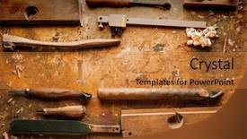  Presentation with wood tools - Slides enhanced with hand tools wood drill jig background and a gold colored foreground